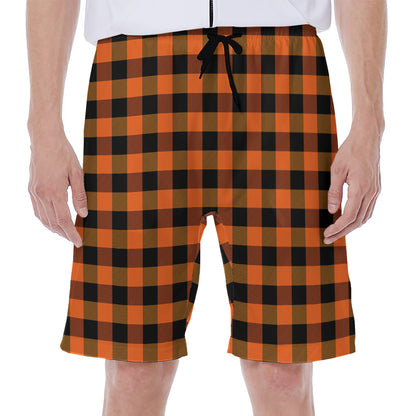 Orange And Black Buffalo Check Print Men's Beach Shorts