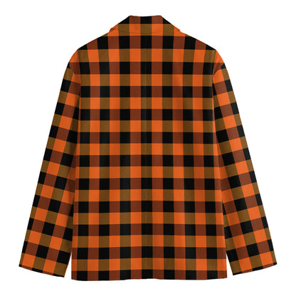 Orange And Black Buffalo Check Print Men's Blazer