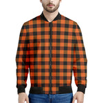 Orange And Black Buffalo Check Print Men's Bomber Jacket