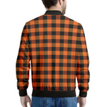 Orange And Black Buffalo Check Print Men's Bomber Jacket