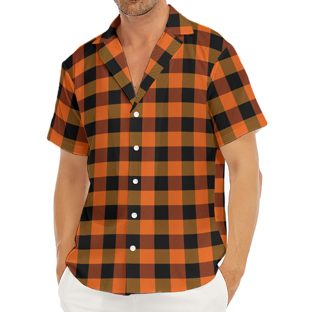 Orange And Black Buffalo Check Print Men's Deep V-Neck Shirt