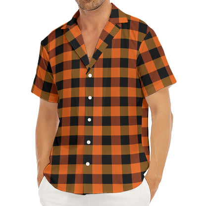 Orange And Black Buffalo Check Print Men's Deep V-Neck Shirt