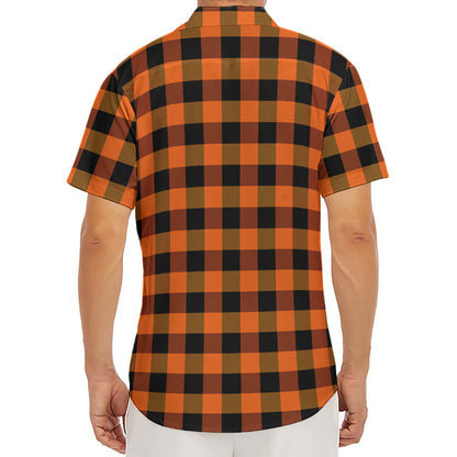 Orange And Black Buffalo Check Print Men's Deep V-Neck Shirt