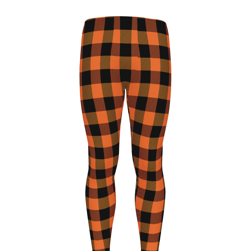 Orange And Black Buffalo Check Print Men's leggings