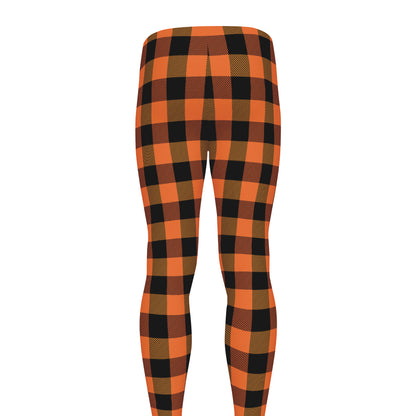 Orange And Black Buffalo Check Print Men's leggings