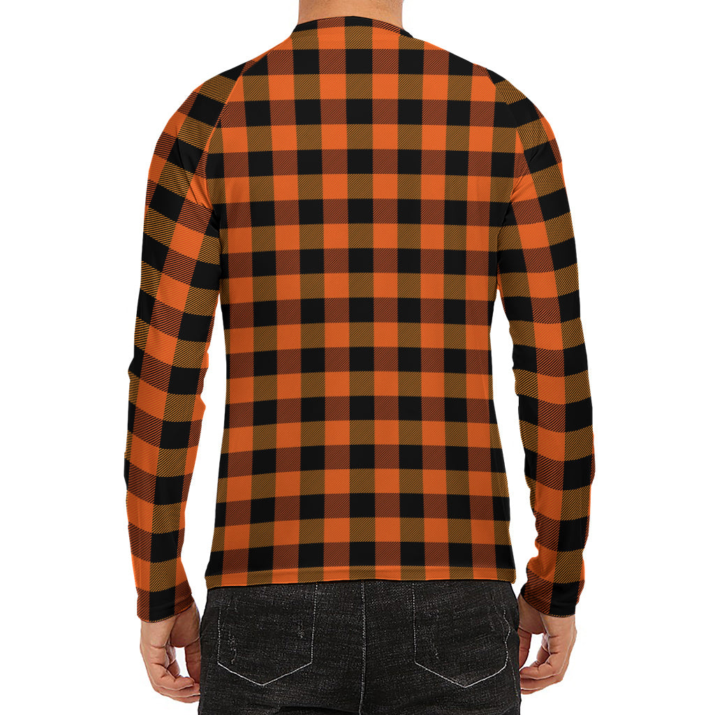 Orange And Black Buffalo Check Print Men's Long Sleeve Rash Guard