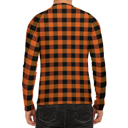 Orange And Black Buffalo Check Print Men's Long Sleeve Rash Guard
