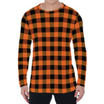 Orange And Black Buffalo Check Print Men's Long Sleeve T-Shirt
