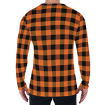 Orange And Black Buffalo Check Print Men's Long Sleeve T-Shirt