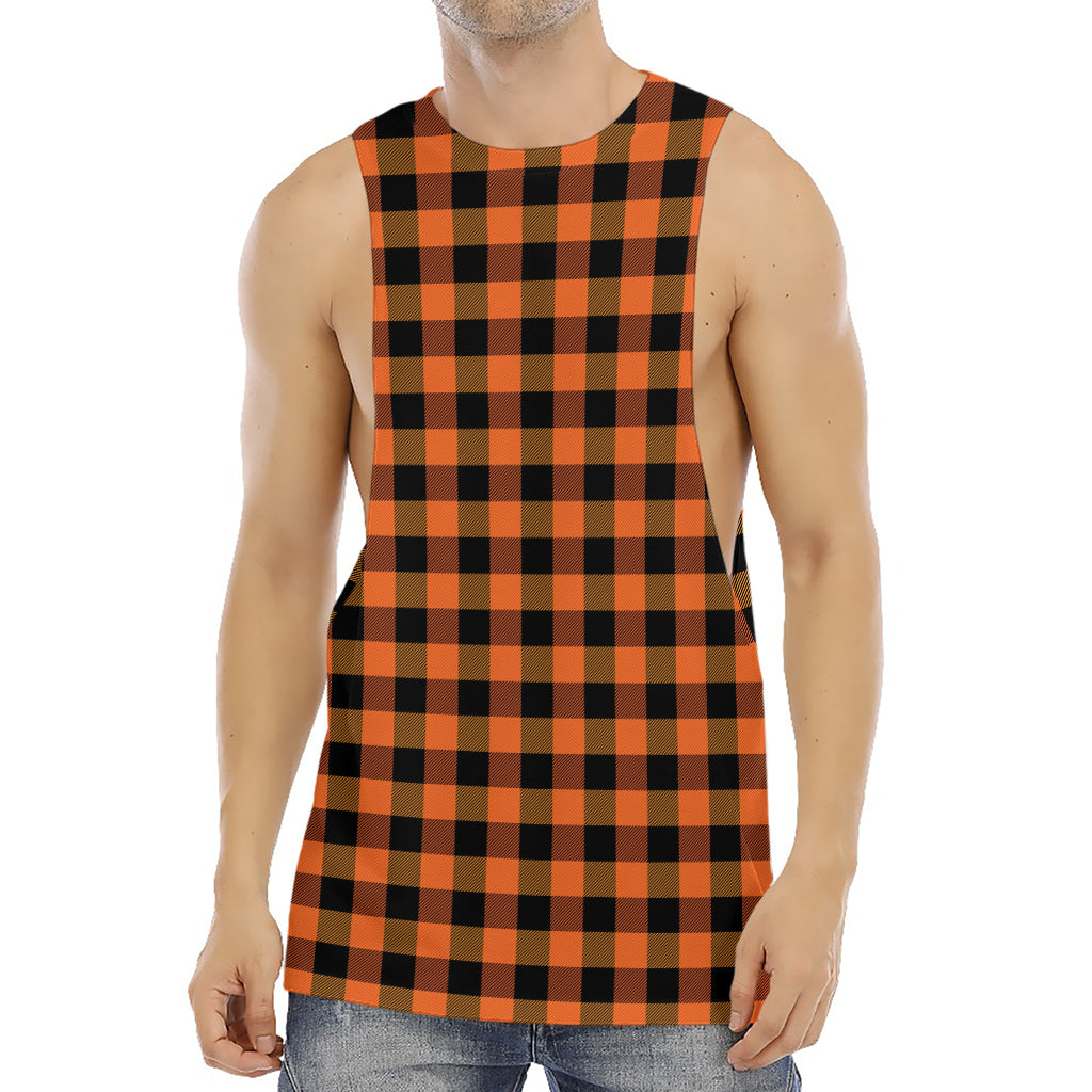 Orange And Black Buffalo Check Print Men's Muscle Tank Top