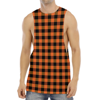 Orange And Black Buffalo Check Print Men's Muscle Tank Top