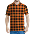 Orange And Black Buffalo Check Print Men's Polo Shirt