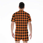 Orange And Black Buffalo Check Print Men's Rompers