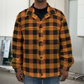Orange And Black Buffalo Check Print Men's Shirt Jacket