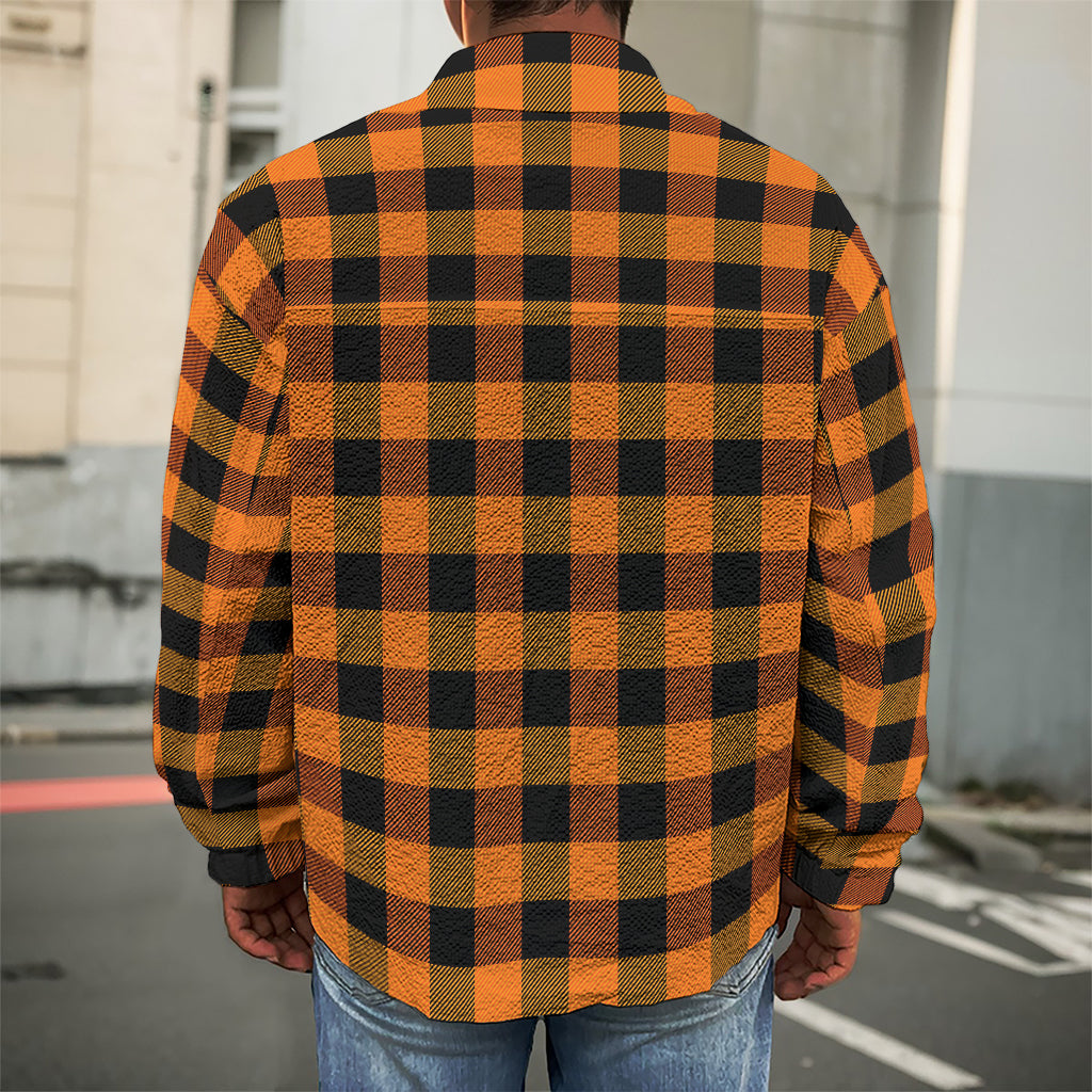 Orange And Black Buffalo Check Print Men's Shirt Jacket