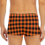 Orange And Black Buffalo Check Print Men's Short Boxer Briefs