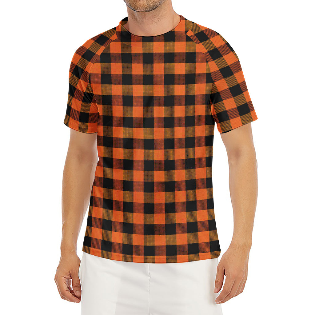 Orange And Black Buffalo Check Print Men's Short Sleeve Rash Guard