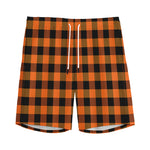 Orange And Black Buffalo Check Print Men's Sports Shorts