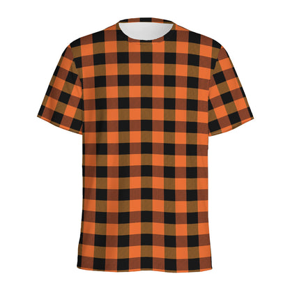 Orange And Black Buffalo Check Print Men's Sports T-Shirt