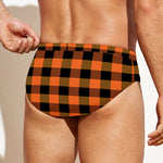 Orange And Black Buffalo Check Print Men's Swim Briefs