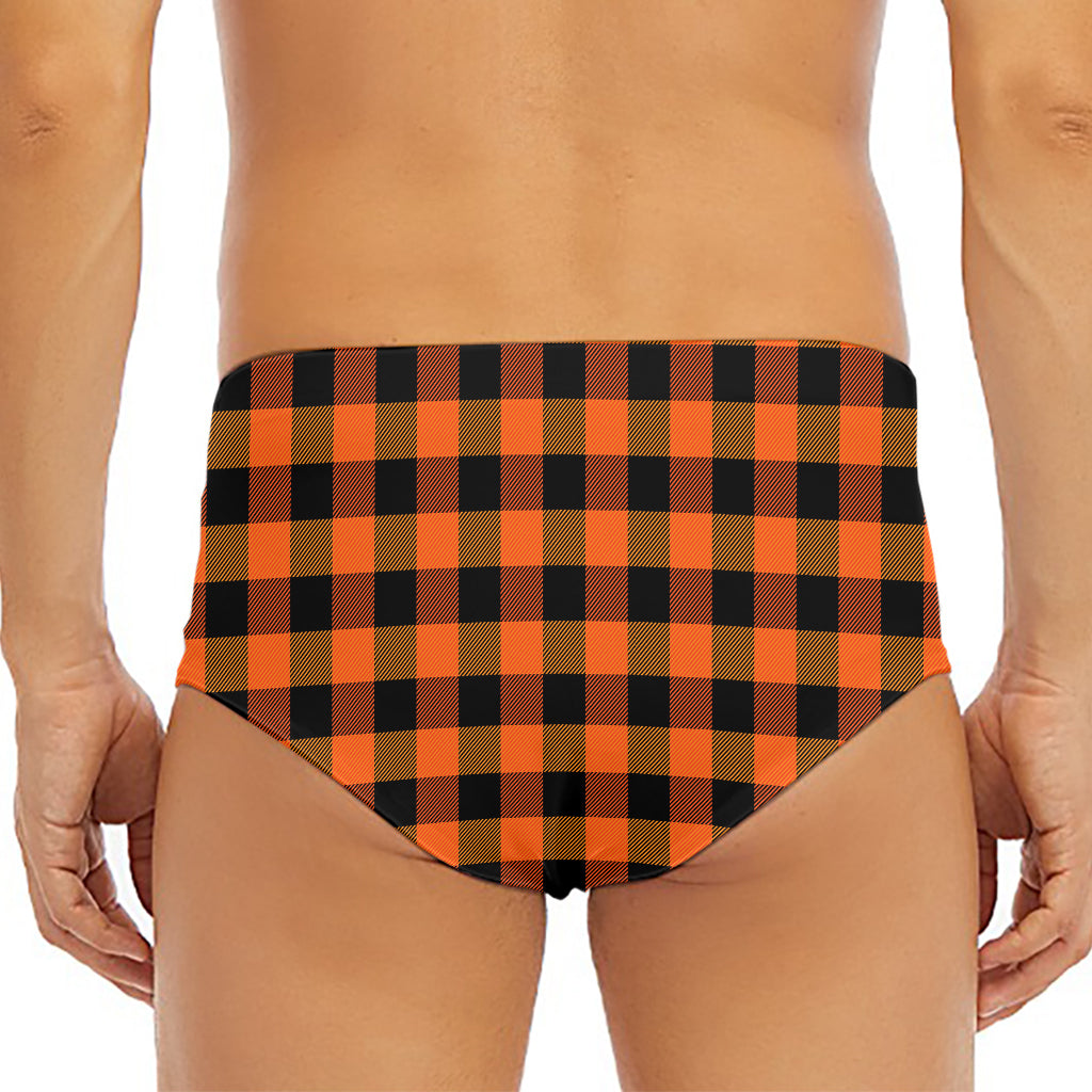 Orange And Black Buffalo Check Print Men's Triangle Swim Briefs