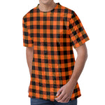 Orange And Black Buffalo Check Print Men's Velvet T-Shirt