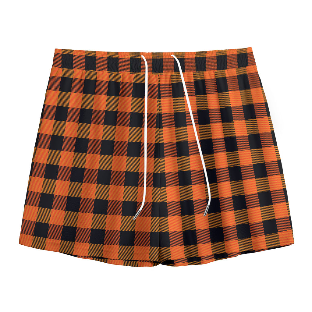 Orange And Black Buffalo Check Print Mesh Shorts