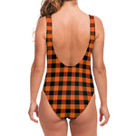 Orange And Black Buffalo Check Print One Piece Swimsuit