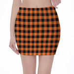 Orange And Black Buffalo Check Print Pencil Mini Skirt