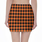 Orange And Black Buffalo Check Print Pencil Mini Skirt