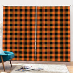 Orange And Black Buffalo Check Print Pencil Pleat Curtains