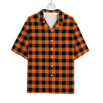 Orange And Black Buffalo Check Print Rayon Hawaiian Shirt