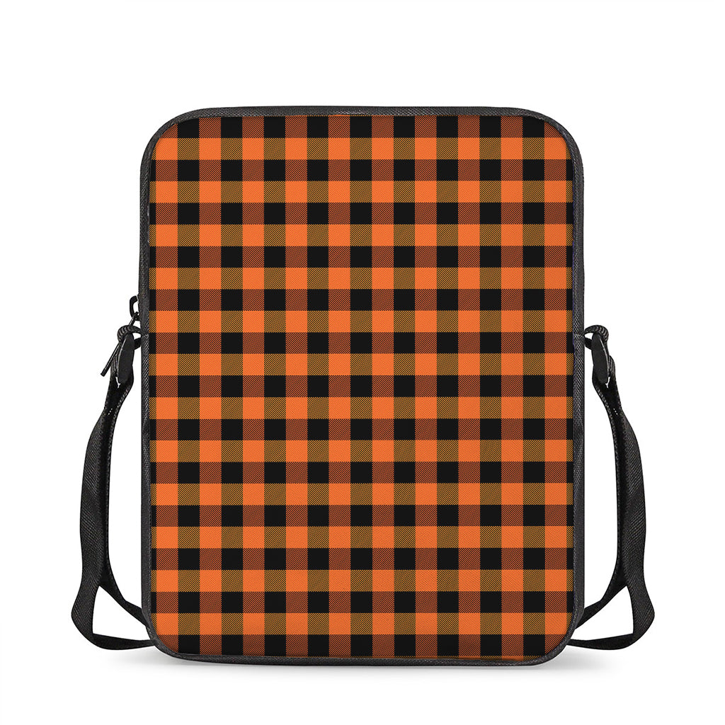 Orange And Black Buffalo Check Print Rectangular Crossbody Bag