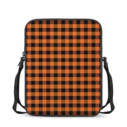 Orange And Black Buffalo Check Print Rectangular Crossbody Bag
