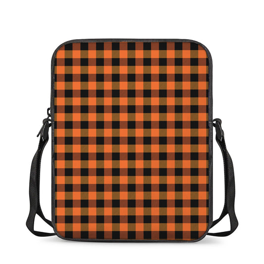Orange And Black Buffalo Check Print Rectangular Crossbody Bag