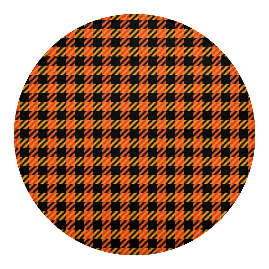 Orange And Black Buffalo Check Print Round Blanket
