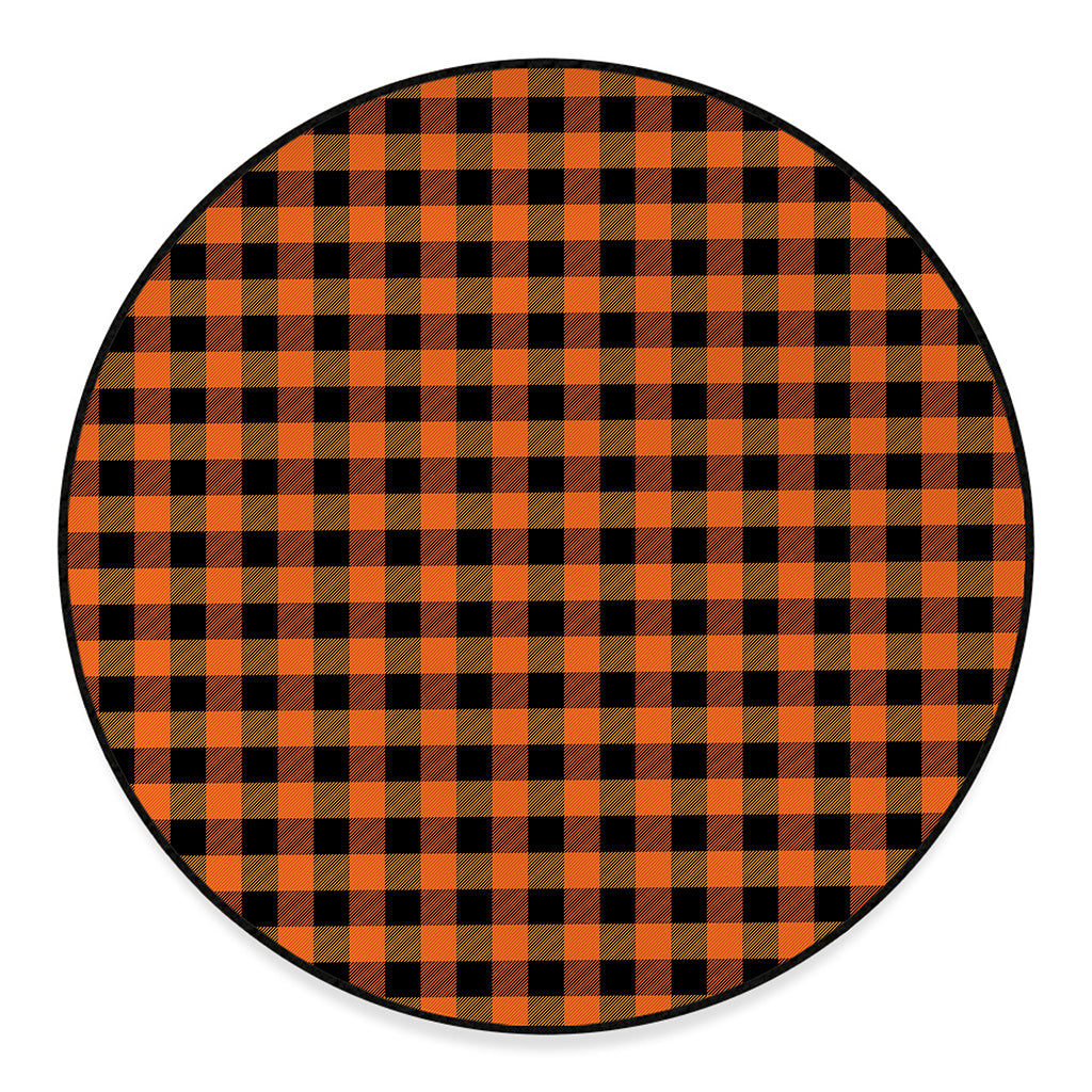Orange And Black Buffalo Check Print Round Floor Mat