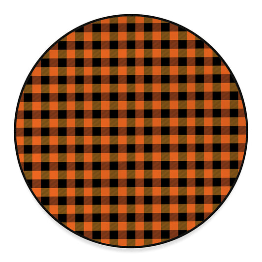 Orange And Black Buffalo Check Print Round Floor Mat