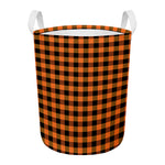 Orange And Black Buffalo Check Print Round Laundry Basket