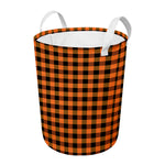 Orange And Black Buffalo Check Print Round Laundry Basket
