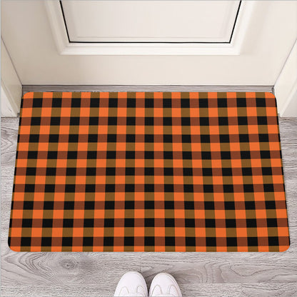 Orange And Black Buffalo Check Print Rubber Doormat