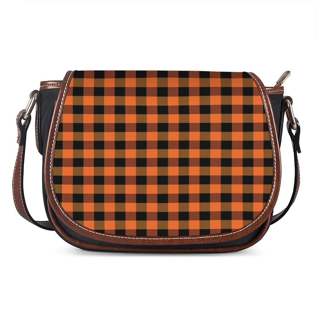 Orange And Black Buffalo Check Print Saddle Bag