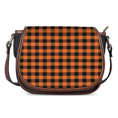 Orange And Black Buffalo Check Print Saddle Bag