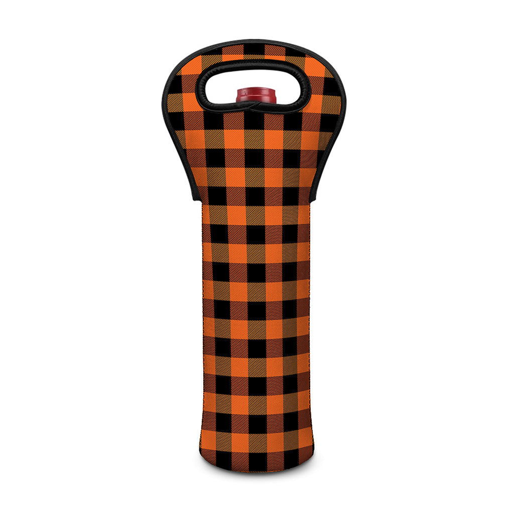 Orange And Black Buffalo Check Print Single Neoprene Wine Tote