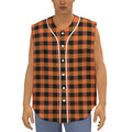 Orange And Black Buffalo Check Print Sleeveless Baseball Jersey
