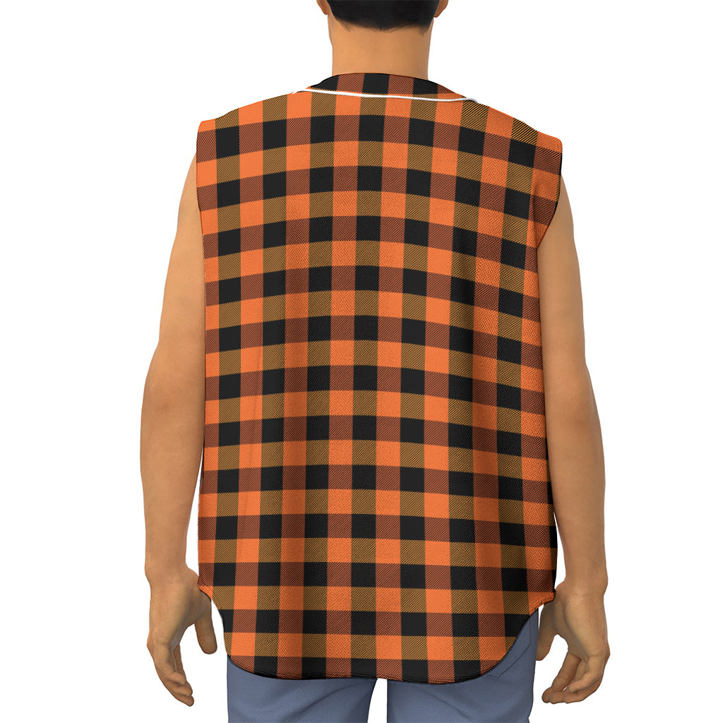 Orange And Black Buffalo Check Print Sleeveless Baseball Jersey