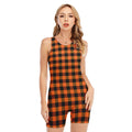 Orange And Black Buffalo Check Print Sleeveless One Piece Swimsuit