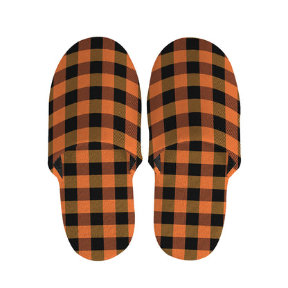 Orange And Black Buffalo Check Print Slippers