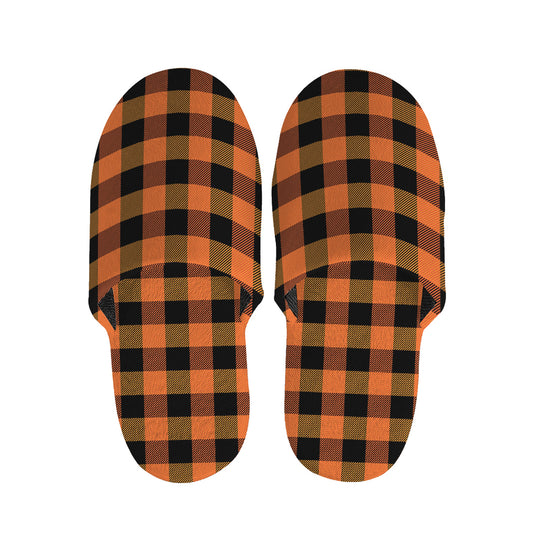 Orange And Black Buffalo Check Print Slippers