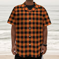 Orange And Black Buffalo Check Print Textured Short Sleeve Shirt